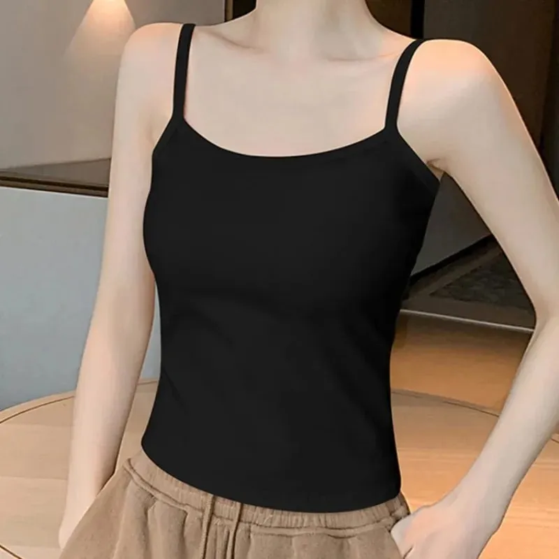 Solid Color Sleeveless Camisole Vest Casual Basic Slim Tank Top All Match Daily Women Summer Fashion Streetwear Tops Underwear — image 4