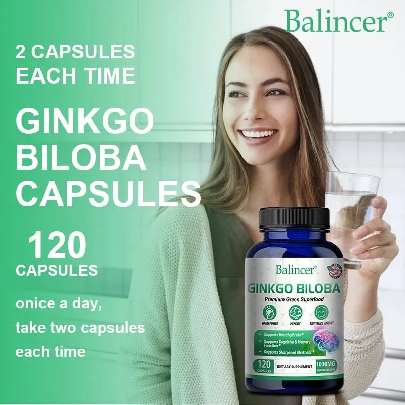 Força Extra de Ginkgo Biloba 1000 mg por porção - apoia a função cerebral e a memória 120 cápsulas vegetarianas