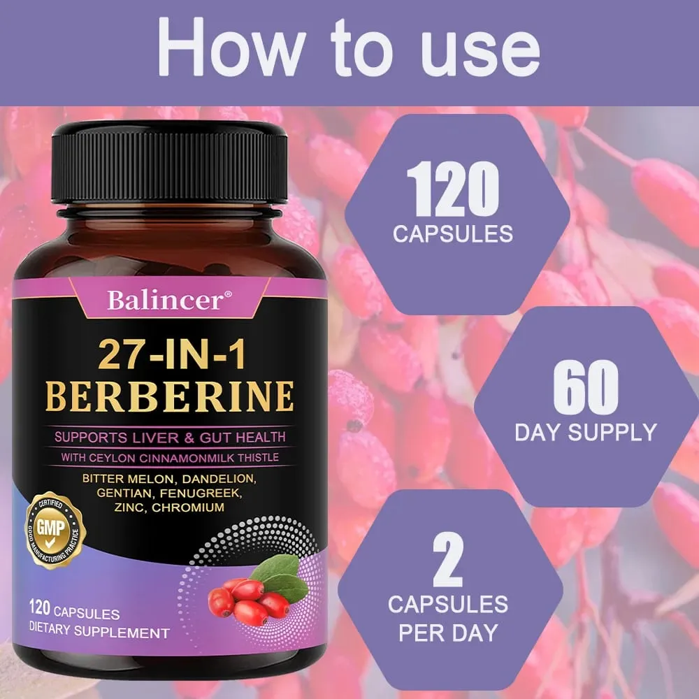 27-IN-1 Berberine Capsules - Contains Ceylon Cinnamon Milk Thistle - Supports Heart Health Immune System Liver & Gut Health