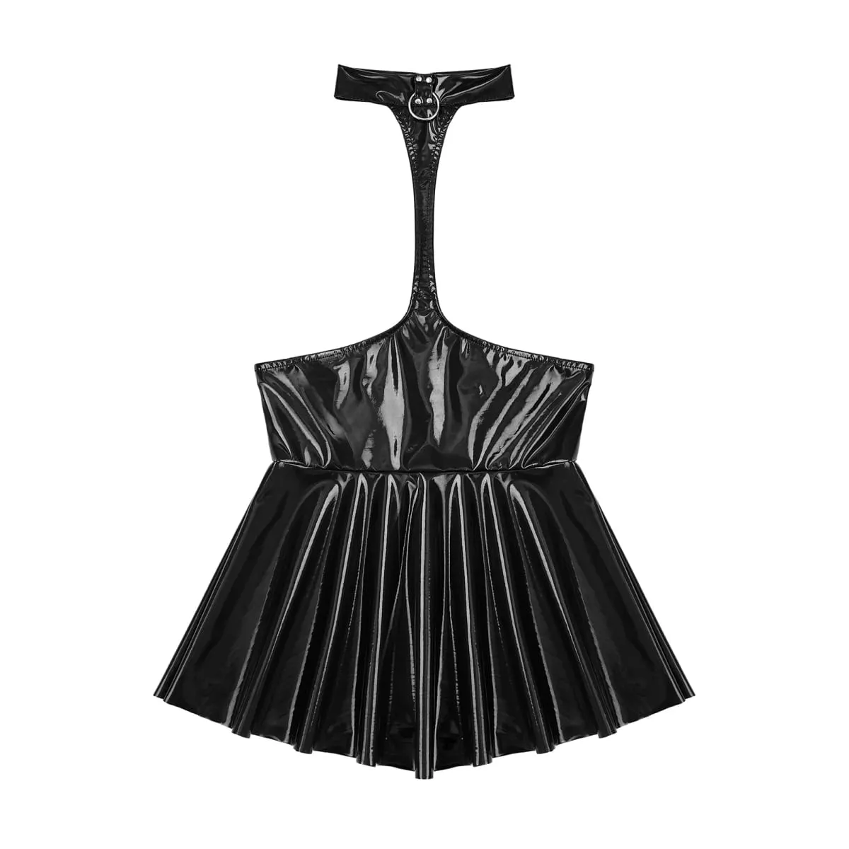 Vestido feminino brilhante metálico falso couro vazado halter costas nuas mini vestido skatista look molhado plissado saia linha festa roupa de balada — image 3