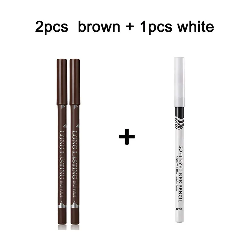 2 pçs menow 3 cores de longa duração à prova dwaterproof água lápis de sobrancelha duplo uso pólo de madeira delineador maquiagem permanente acessórios de tatuagem