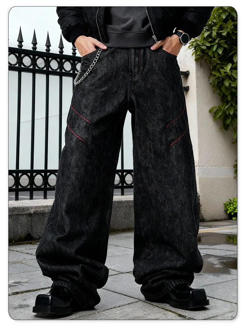 Quatro estações americano retro masculino preto baggy perna larga jeans básico negócios casual solto calças jeans unissex rua jeans