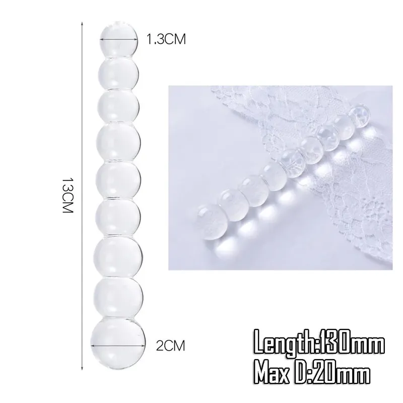 Pyrex Glass Dildo 195x33mm Fake Penis Crystal Anal Beads Butt Plug Prostate Massager G Spot Female Masturbation Toys
