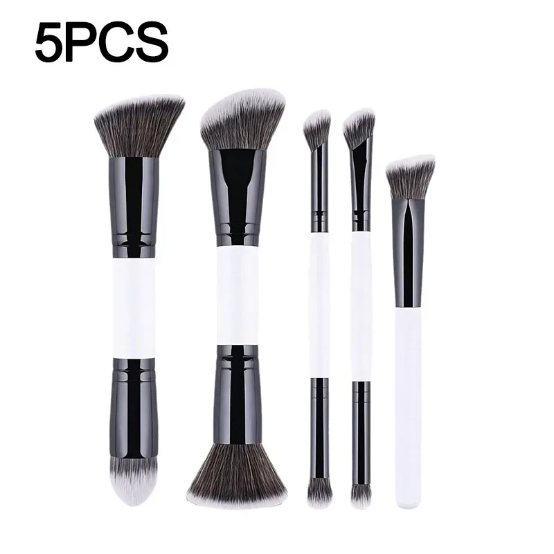 Multifuncional compõem escova dupla terminou angular fundação pincéis de maquiagem blush compõem escova madeira lidar com ferramenta cosmética hzs35 — image 8