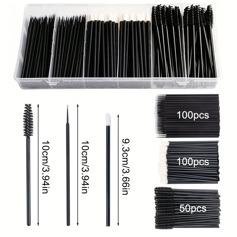 250PCS Disposable Makeup Brush Set - Eyebrow/Mascara/Eyeliner Brushes w/Storage Box Professional Cosmetic Tools for Salon