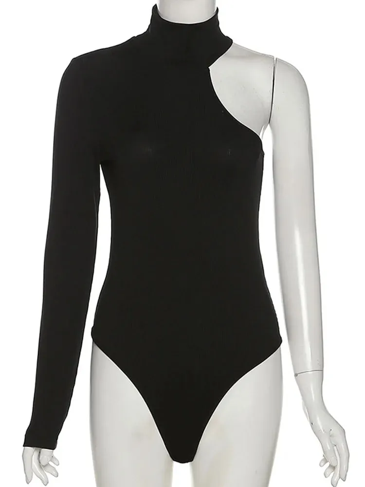Fantasia manga única fora do ombro bodysuit sexy gola alta com nervuras corpete de malha outono rave outfits bodysuits para mulher