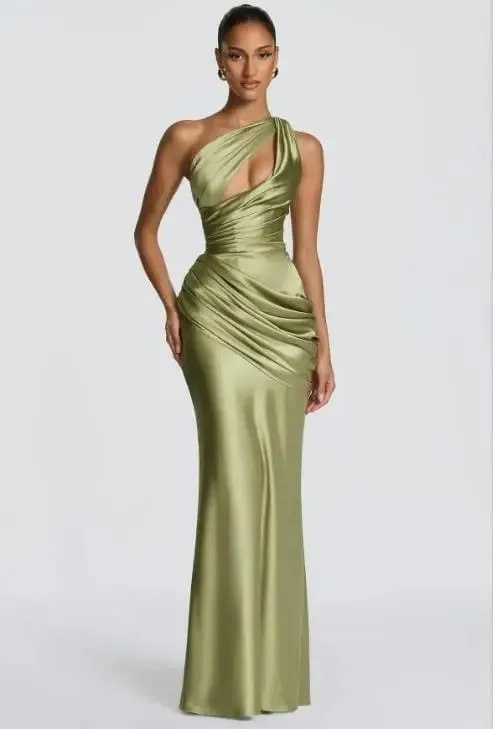 Elegante sólido plissado sem alças maxi vestido amarelo fora do ombro sem costas cintura alta dividir robe 2026 nova senhora vestido de festa à noite