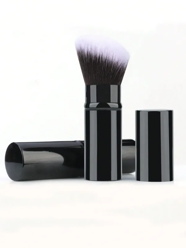 1-2 pincéis de maquiagem telescópicos, pincéis de maquiagem para base kabuki de viagem, pincéis de blush facial são usados ​​para misturar blushes líquidos