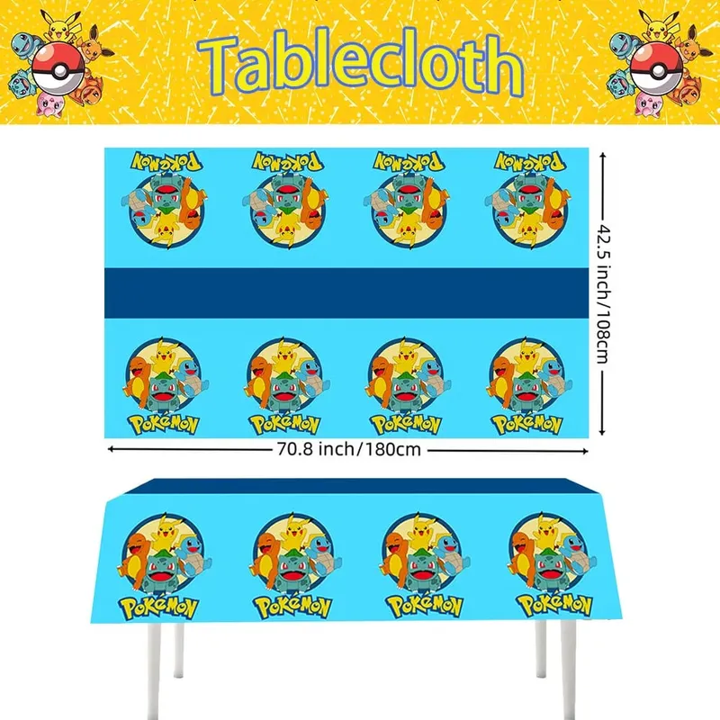 1/10 pçs pokemon toalha de mesa decoração de aniversário descartável toalha de mesa pikachu crianças presentes de aniversário suprimentos de chá de bebê