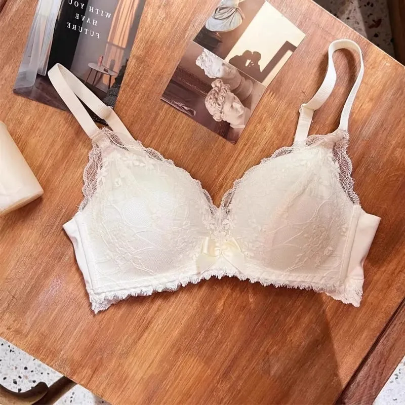French Style Wireless Shaping Lingerie Set Push Up Lift Anti Sagging Lace Bra Luxury Comfort Support Ladies Daily Underwear