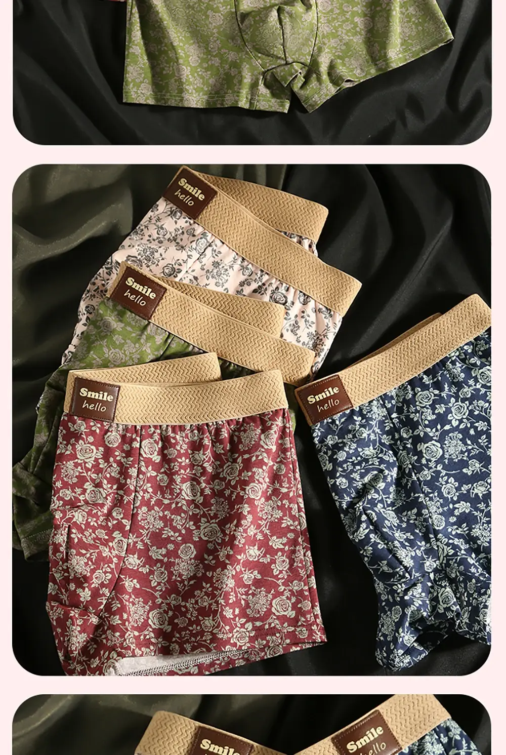 3 unidades/pacote romântico rosa impressão calcinha masculina de algodão macio e confortável respirável boxer homme 3d grande espaço bolsa roupa interior masculina