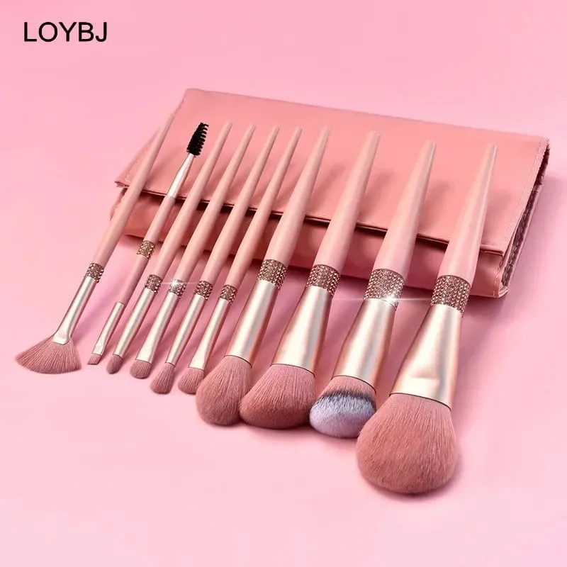 10 pçs pincéis de maquiagem diamante conjunto cosméticos ferramenta mistura pó fundação blush destaque sombra sobrancelha cílios escova