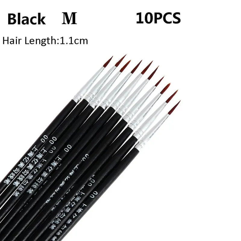 10 pçs fino pintado à mão fina gancho linha caneta desenho arte caneta escova de náilon maquiagem delineador caneta detalhe escova cosméticos arte suprimentos