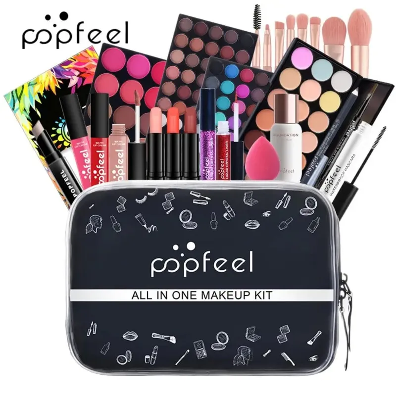 Kit de maquiagem tudo-em-um com 3 opções de conjunto de cosméticos para rosto inteiro, presente para iniciantes para mulheres