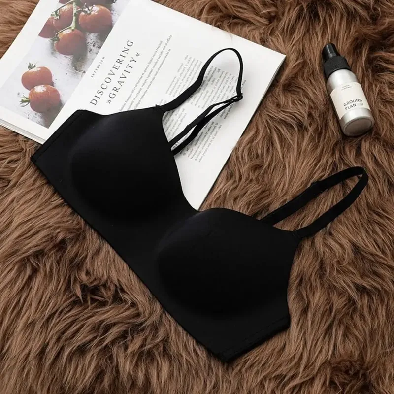 Sutiã sem fio macio e confortável, copo fino, material elástico, push up, elástico, design reunido, sem costura, lingerie, beleza