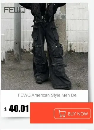 Calça jeans masculina estilo americano, botão de lavagem, design plissado, jeans solto, cor contrastante, casual, fundo masculino, vintage 4k5156 — image 9
