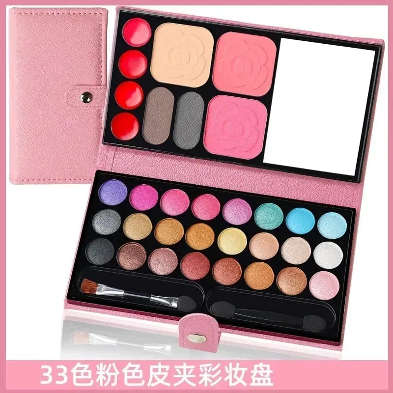 Sombra de olho em pó blush batom duradouro conjunto de maquiagem cosméticos com espelhos para iniciantes crianças viagem paletas portáteis 33 cores