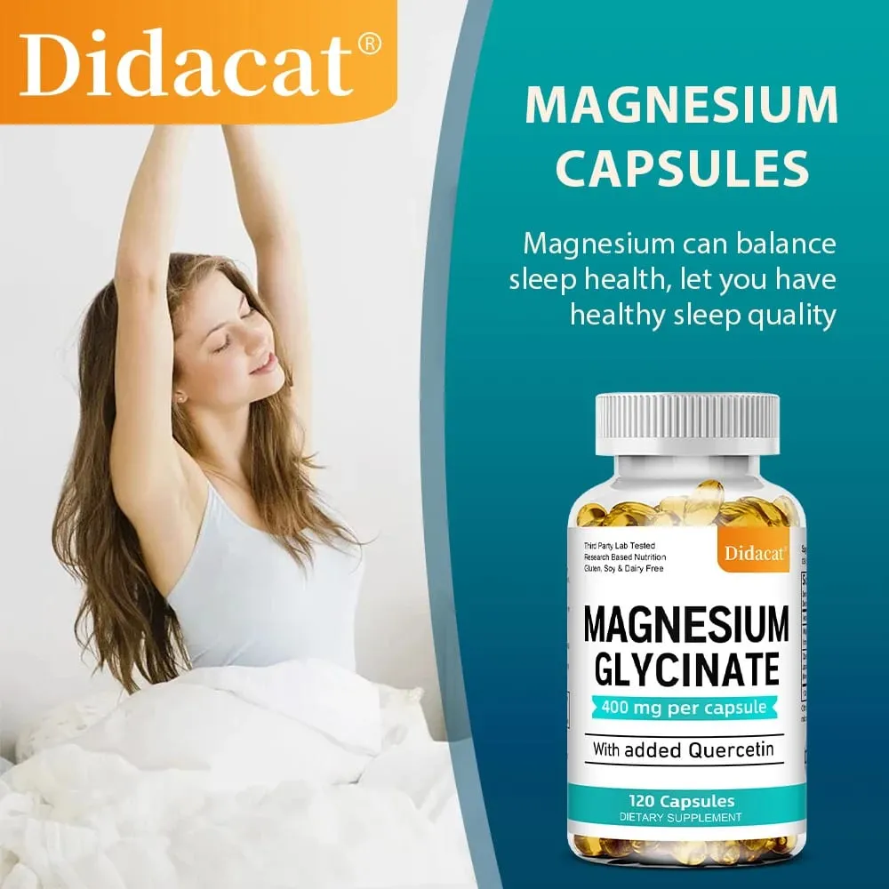 Glicinato de magnésio - com quercetina melhora a saúde cardiovascular, reduz o estresse e promove o crescimento muscular do sono saudável