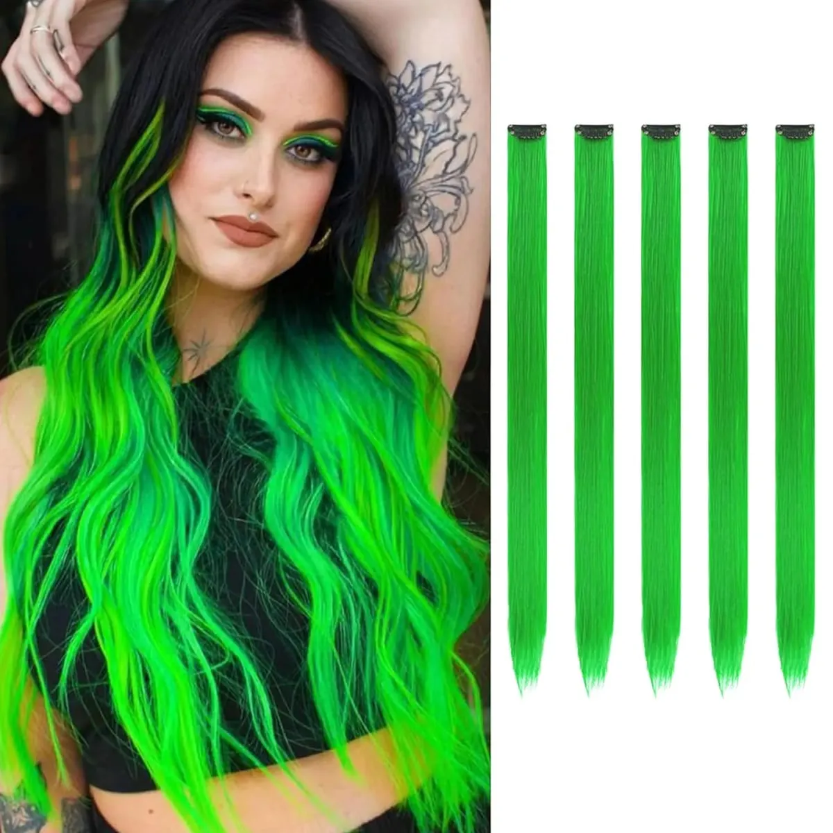 5 pçs clipe colorido em extensões de cabelo sintético destaques festa extensões de cabelo colorido arco-íris falso grampos de cabelo postiços — image 9
