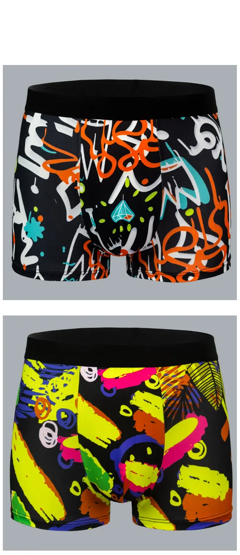 5-Pcs Men's Boxer Briefs Random Graffiti Print Trendy Christmas Pattern Underwear Comfortable Boxer Shorts
