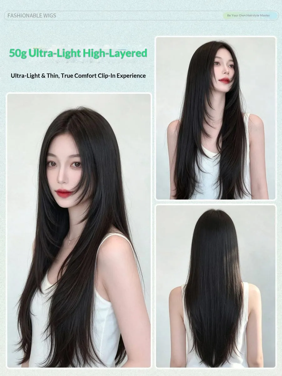 Extensão de cabelo reto sintético, uma peça em camadas, leve, invisível, sem costura, 4 clipes para mulheres, diariamente — image 7