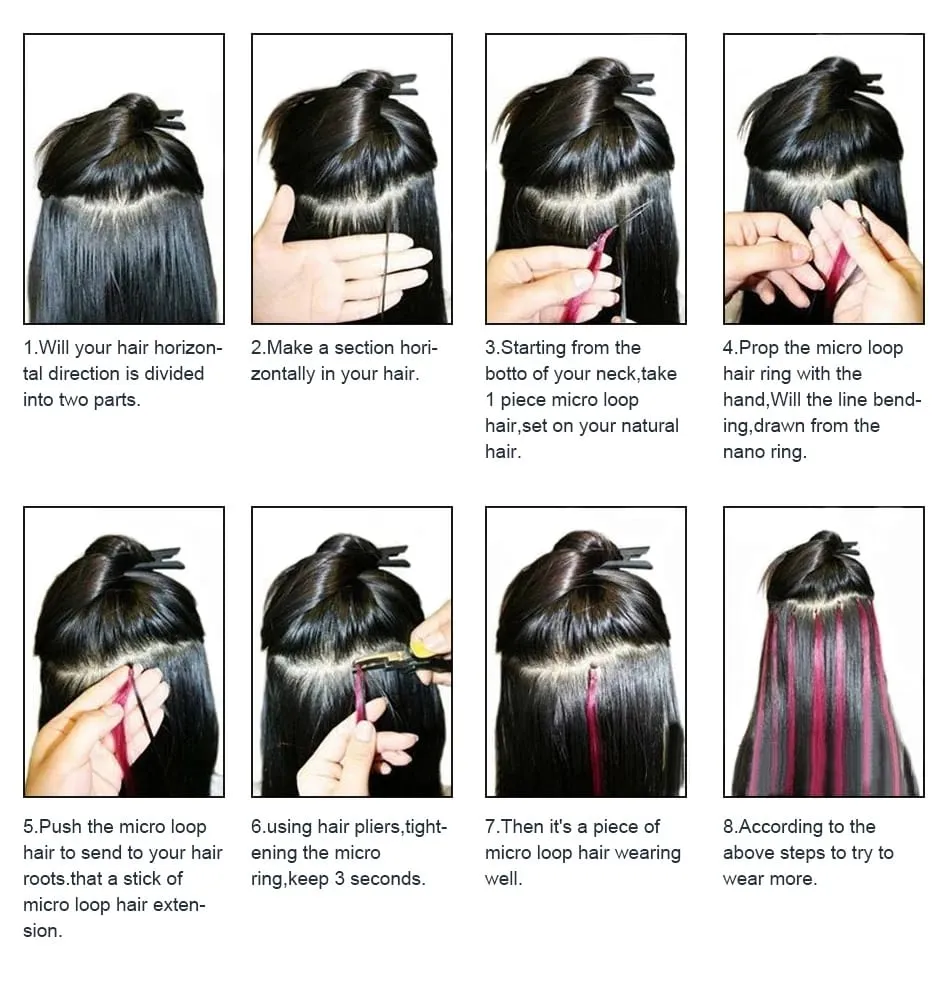 Extensões de cabelo humano micro loop, fácil instalação em casa, micro contas, loiro, marrom, preto, reto, 30 g/pacote