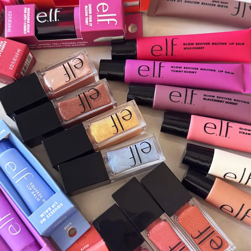 Novo elf brilho labial de 8 cores e blush em pó multicolorido, textura fina, leve, hidratante, nutritivo, bálsamo labial, cosméticos de cuidados