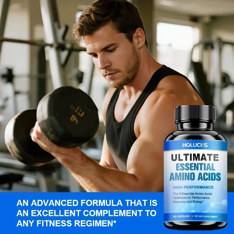 Cápsulas avançadas de aminoácidos para construção corporal, ajudam a aumentar a resistência, a síntese de proteínas, a construir massa muscular, energia abdominal