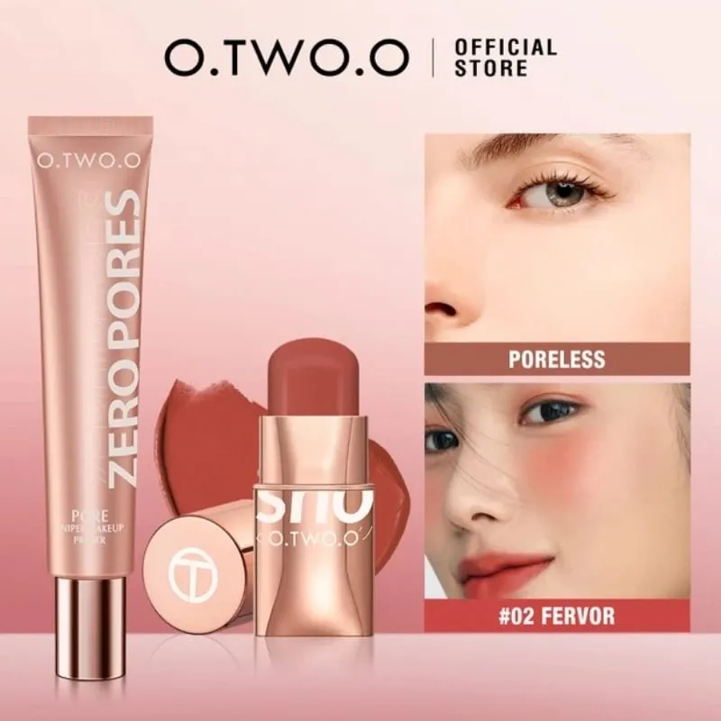 O.TWO.O 2pcs Conjunto de maquiagem Multi Batom Blush Stick Face Primer Base de maquiagem Controle de óleo Maquiagem leve à prova d'água para mulheres