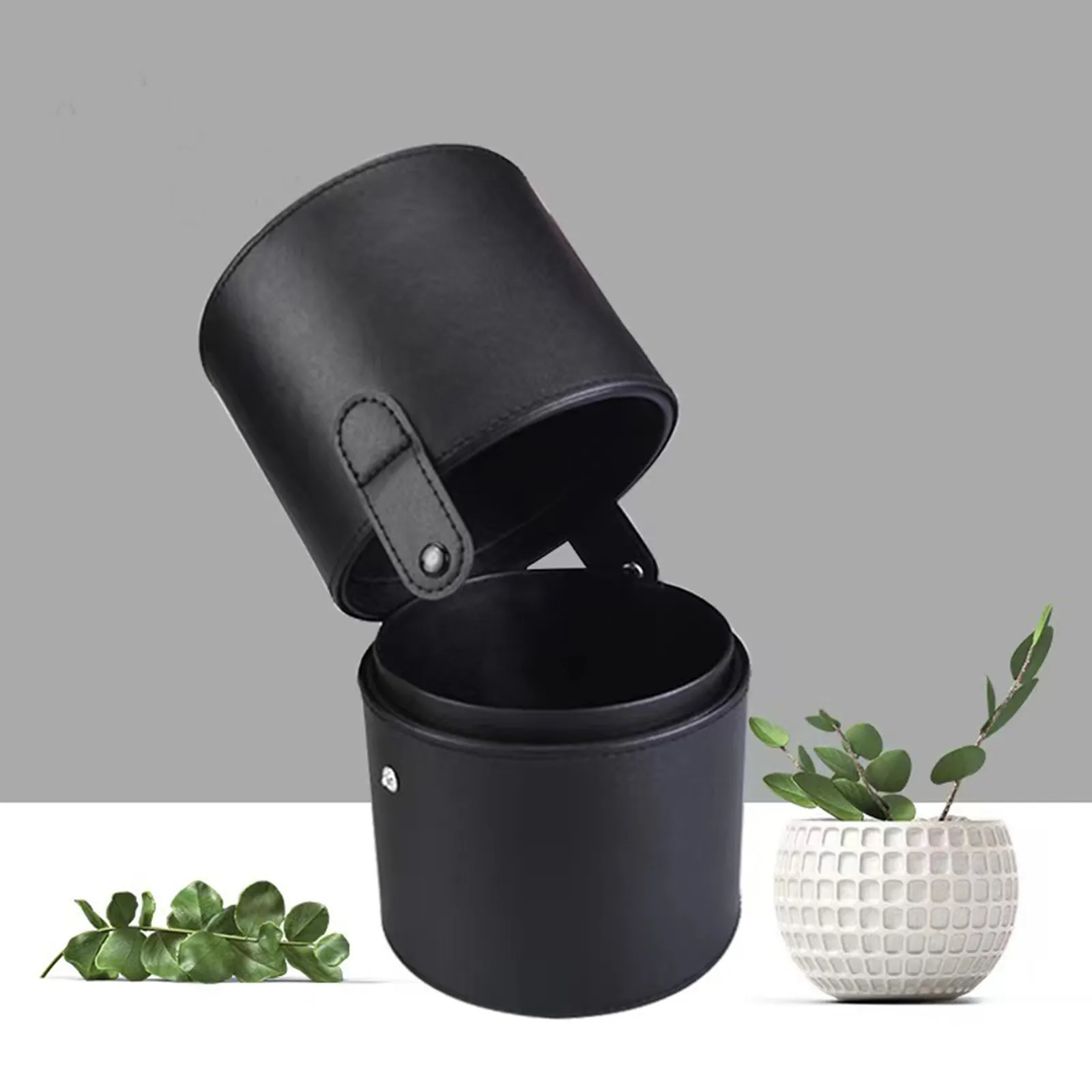Suporte de armazenamento de pincéis de maquiagem, pu, grande capacidade, cilíndrico, sobrancelha, lápis, escova, para bancada, mesa de casa, meninas