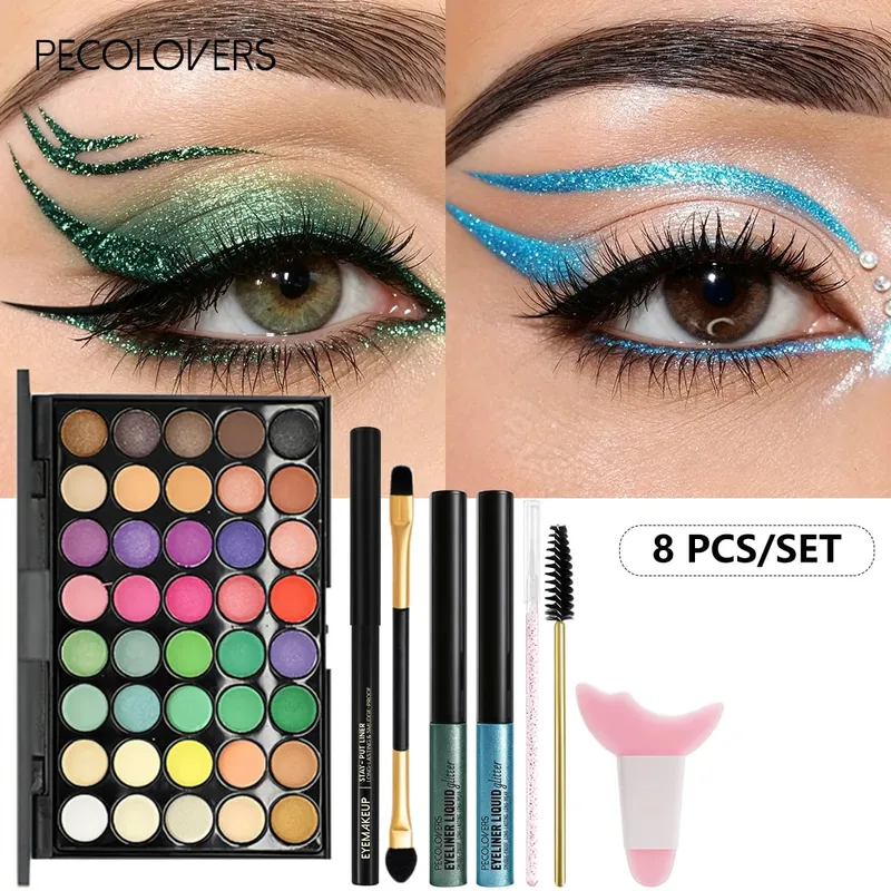 8PCS/SET Eyeshadow Palette Sparkle Liquid Eyeliner Black Eyeliner Eye Brushes Halloween/Christmas/Parties Makeup Set Beauty