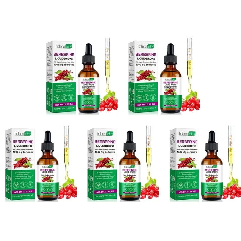 Gotas líquidas de berberina Holmanlabs com canela do Ceilão e melão amargo Suporte à saúde digestiva 1500 mg Vegano não OGM 60 ML