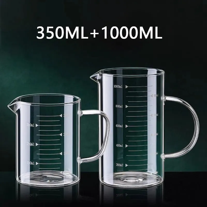 1/2 pces copo de medição de vidro com alça resistente ao calor copo de laboratório cozinha leite café caneca de medição 250/350/500/1000ml — image 15