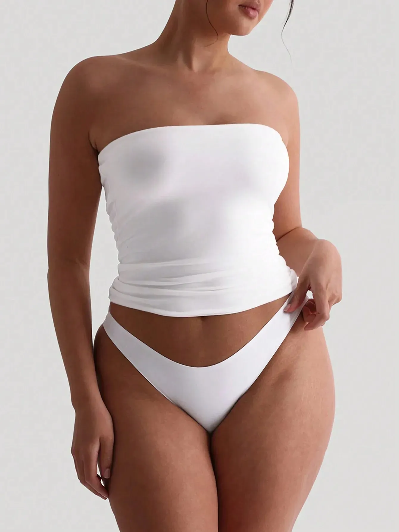 2 pacotes de top tubo sem alças sólido feminino macio elástico sem mangas fino básico elegante em camadas bandeau cami roupa casual diária
