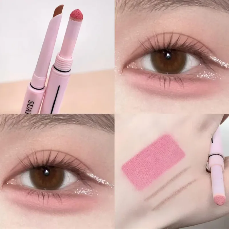 Caneta aegyosal fosca com glitter de extremidade dupla, destaque e sombra, maquiagem para os olhos, delineador em gel para bicho da seda