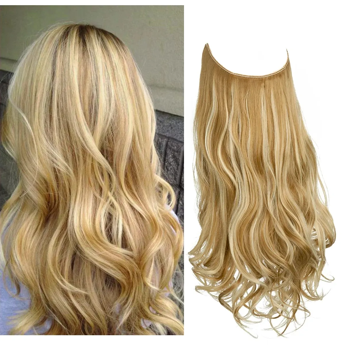 Nice Premium Synthetic Invisible Wire With Clip In Hair Extensions Daily Use Hairpieces Long Brown Natural Wavy Fake Hair piece