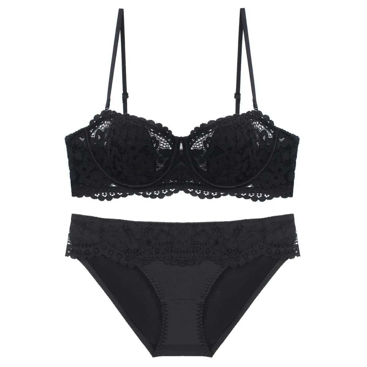 Meia xícara push up sutiã de renda calcinha conjunto roupa interior orelhas de coelho fino forrado alças removíveis antiderrapante ampliar suporte lateral lingerie sexy