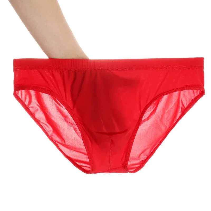 2PCS Ultra Thin Ice Silk Briefs Men Plus Size M-4XL Solid Color Youth Translucent Low Waist Breathable Sexy Male Panties