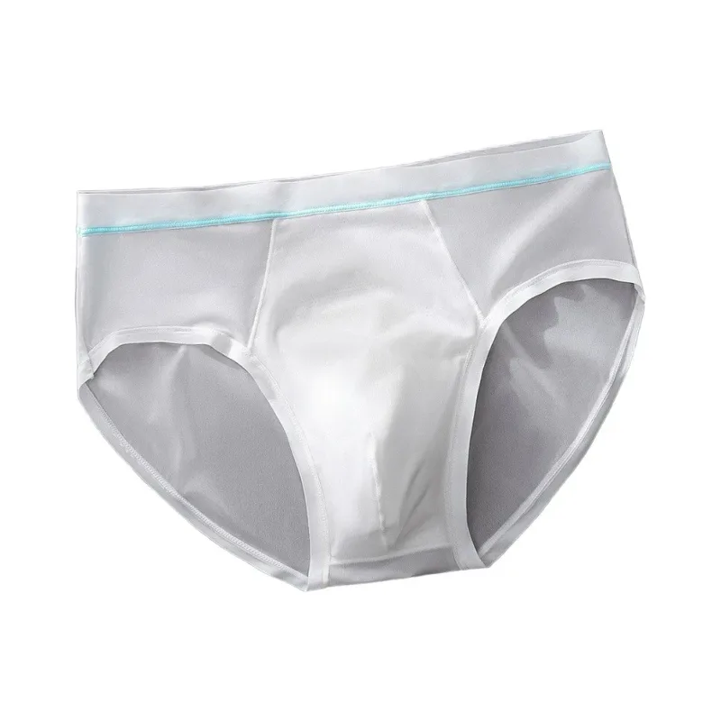 Cuecas de seda gelo sem costura masculina, roupa íntima com protuberância, calcinha sólida respirável, sexy em u convexo, lingerie