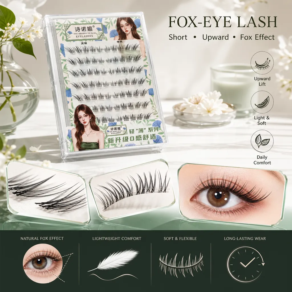 Cílios postiços estilo raposa, comprimento curto, curvado, preto, natural, alongamento de olhos, design leve, para maquiagem diária, festa, namoro, mulheres — image 2