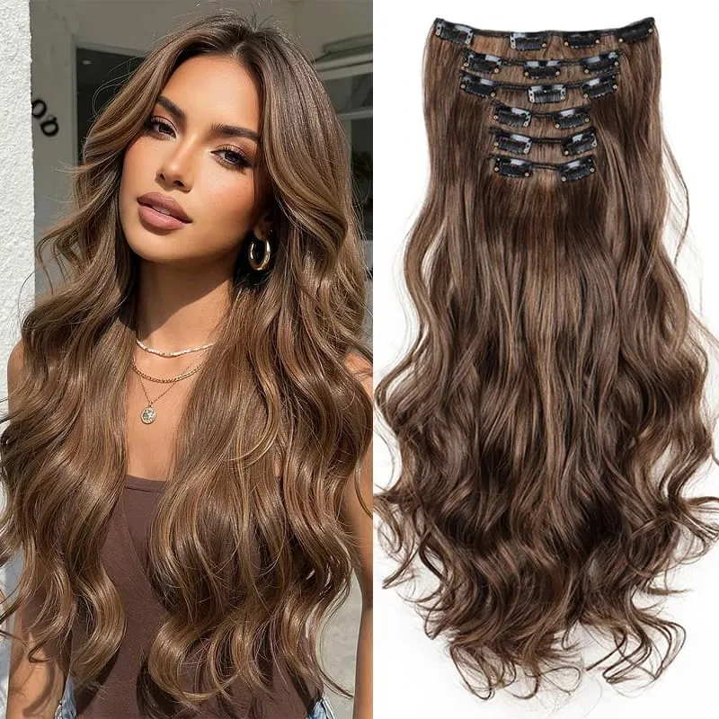 22 Polegada sintético 6 pçs/set longo encaracolado extensão do cabelo grosso macio peruca para cobertura de linha fina curta para uso diário feminino