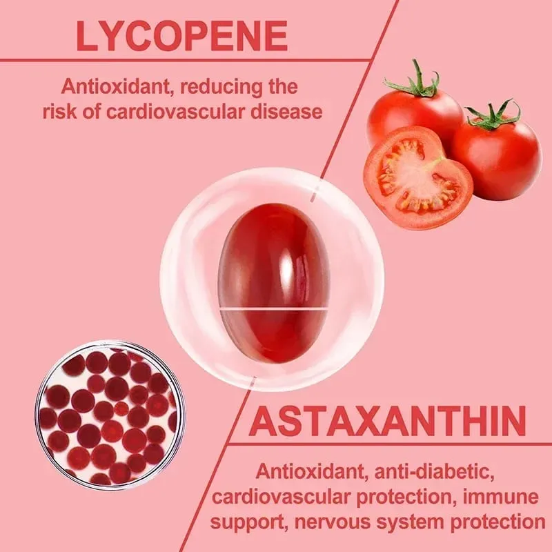 Cápsulas de Astaxantina + Licopeno - O antioxidante apoia a visão do coração e a saúde da próstata, melhora a imunidade