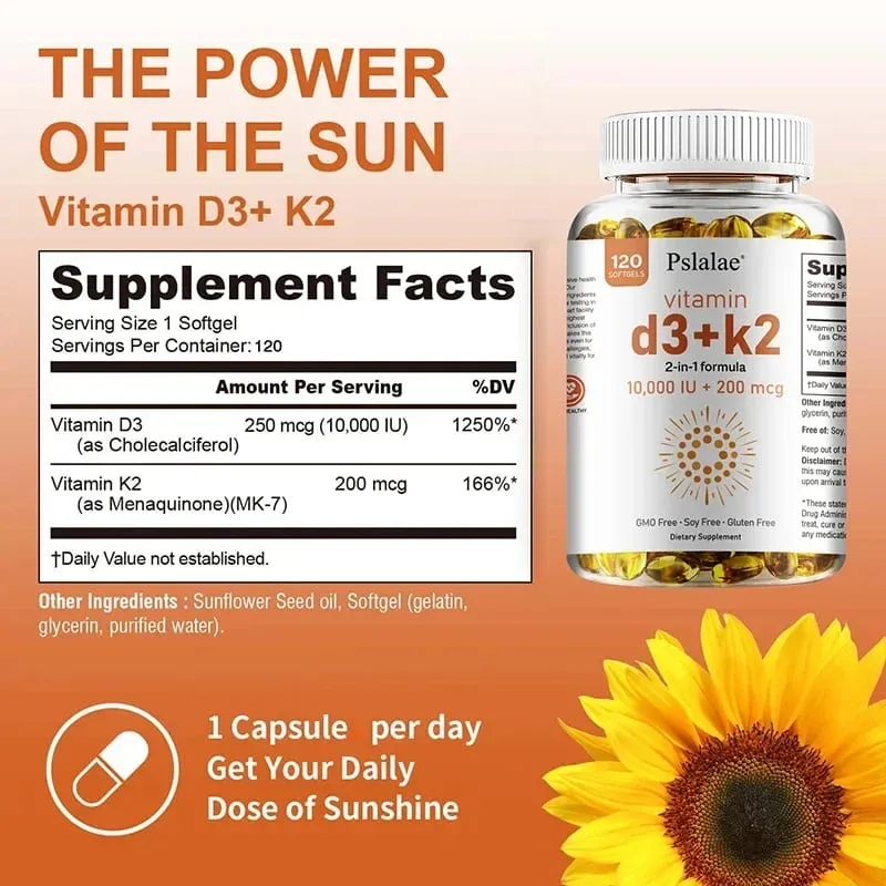 Vitamin D3 with K2 - Immune Support Healthy Muscle Function and Bone Health for Heart Joint Health