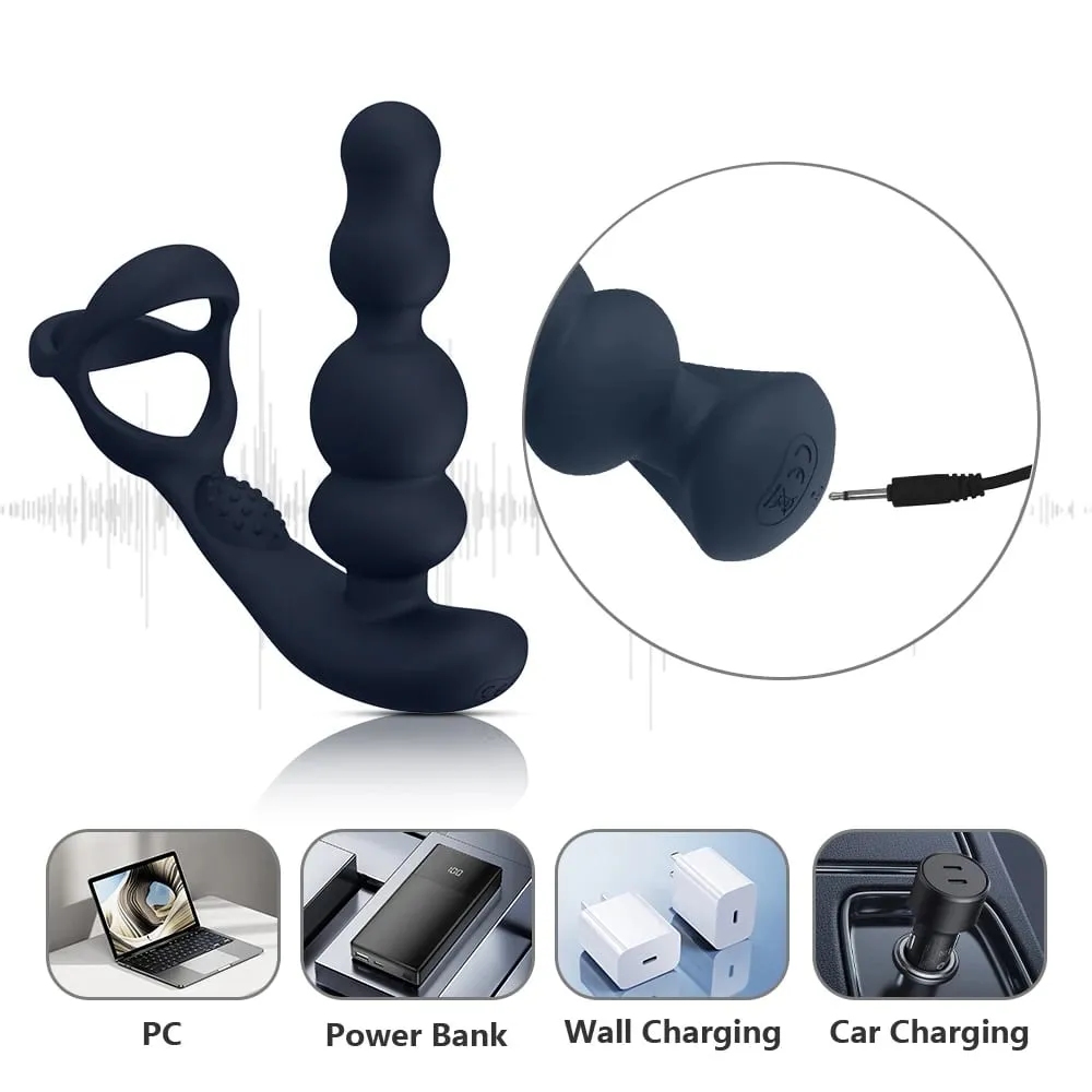 Massageador de próstata de contas anais rotativas de 360 ° com controle remoto de anel peniano vibratório - Brinquedo adulto para homens — image 4