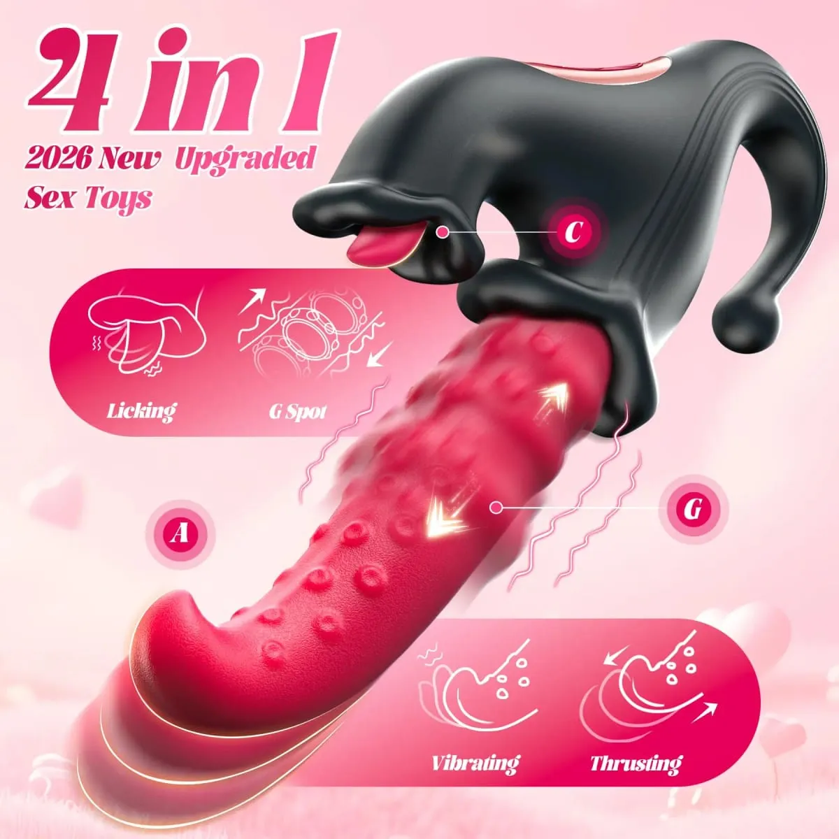Vibrador 4 em 1 para lamber o ponto g, estimulador de clitóris, massageador vaginal, vibrador de coelho, brinquedo sexual feminino para clitóris, mamilo e anal
