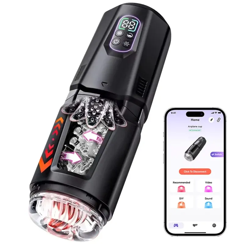 Automático 360 ° Rotação Empurrando Masturbador Masculino Lambendo Pênis Vibrador Display LCD Stroker Bolso Buceta Brinquedos Sexuais para Homens