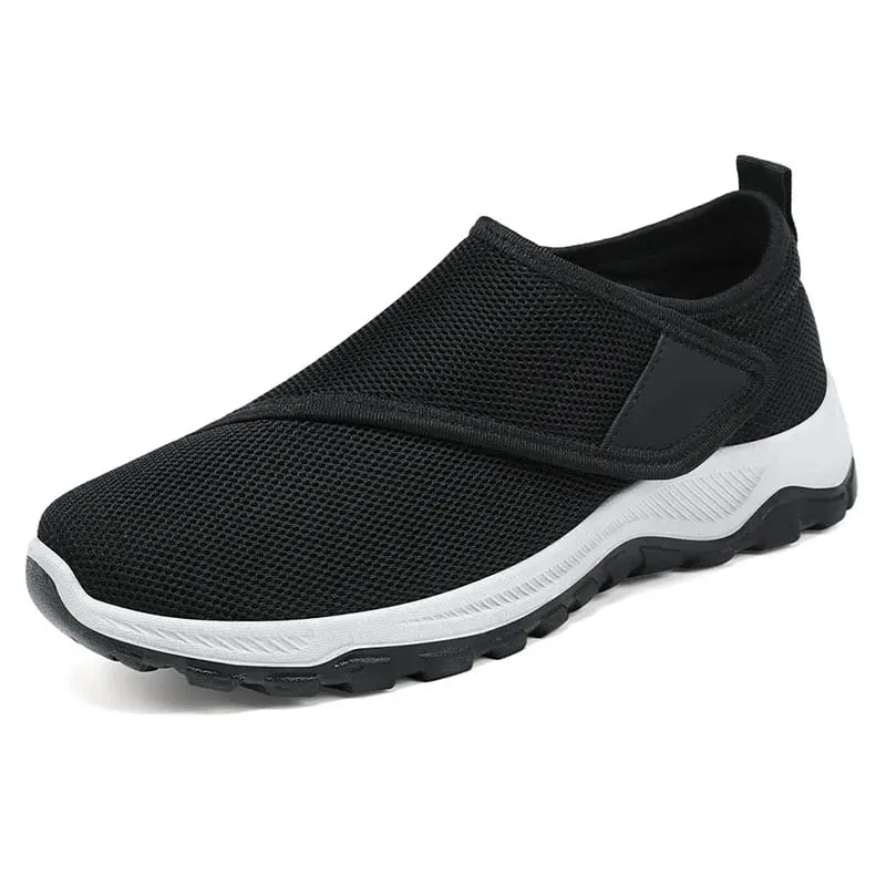 Tênis casuais masculinos macios e confortáveis ​​sapatos masculinos gancho-loop ajustável pés largos andando ao ar livre sapatos esportivos antiderrapantes