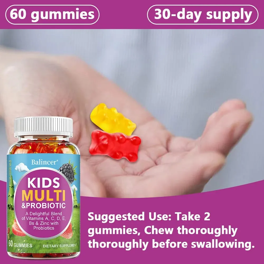 Organic Kids Multivitamin Gummies with Vitamins A C D E Zinc Probiotics Promotes Digestion and Enhances Immunity