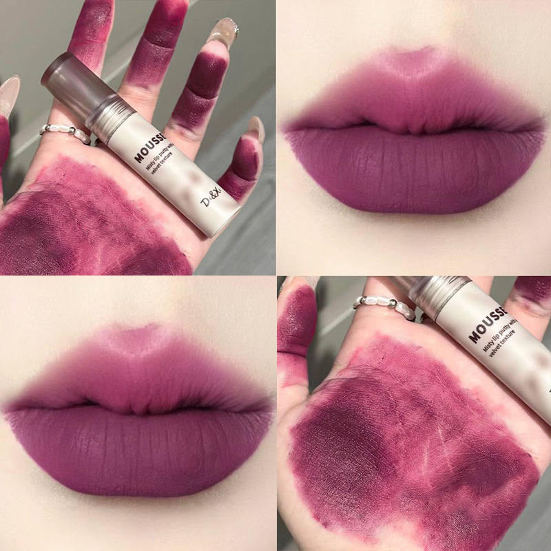 Batom gótico fosco preto à prova d'água, mousse, lama, nude, marrom, escuro, roxo, punk, brilho labial, maquiagem antiaderente