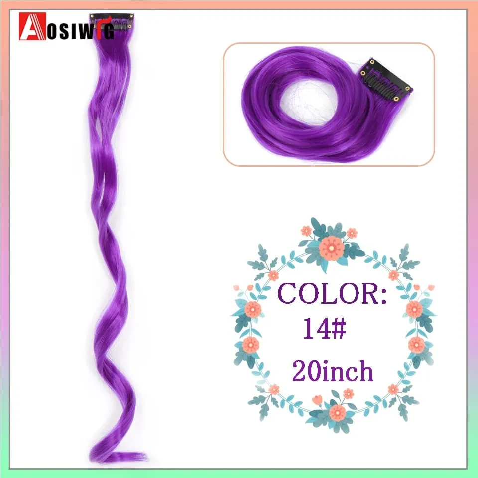 22 "sintético longo reto arco-íris destaque extensões de cabelo colorido clipe em uma peça ombre rosa roxo verde amarelo para wome